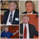 Collage of a man speaking and posing in formal and casual attire.