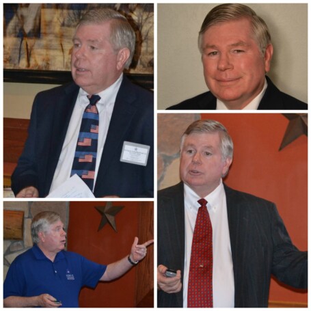 Collage of a man speaking and posing in different settings.